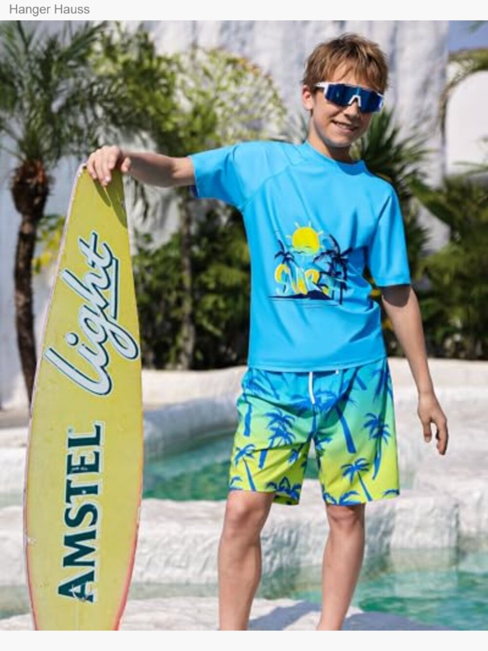Boys Rash Guard Set - UPF 50+ Sun Protection Swim Trunks - Picture 2 of 7